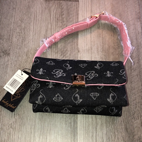 Baby Phat Handbags - Baby Phat Black Denim & Pink With Monogram Print Flap Shoulder Bag NWT